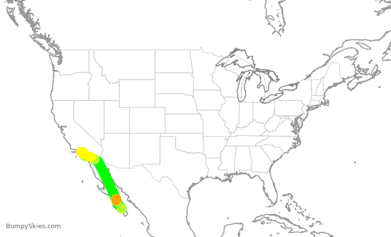 Turbulence forecast map for SKW3133, LAP to LAX