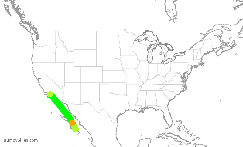 Turbulence forecast map for SKW3134, LAX to LAP