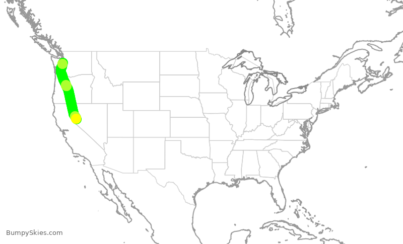 Turbulence forecast map for SKW3137, RNO to SEA