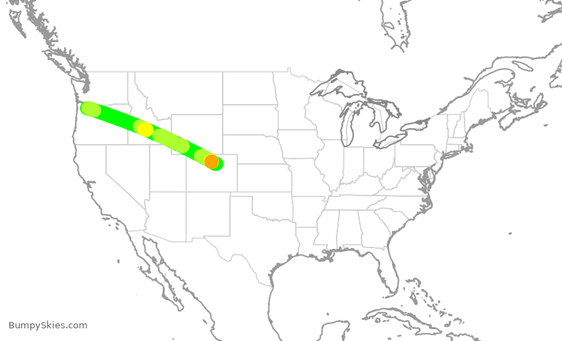 Turbulence forecast map for SKW3145, PDX to DEN