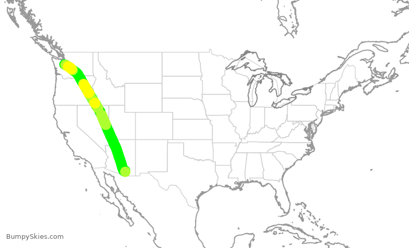 Turbulence forecast map for SKW3159, TUS to SEA