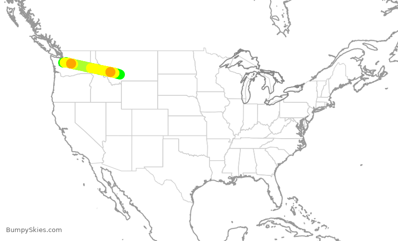 Turbulence forecast map for SKW3183, SEA to BZN