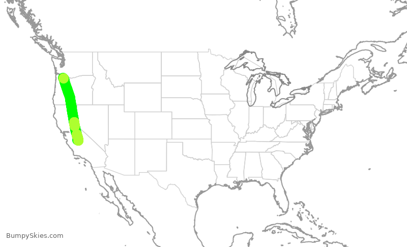 Turbulence forecast map for SKW3202, PDX to FAT