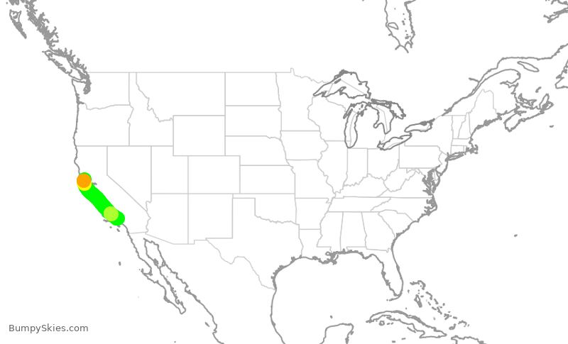 Turbulence forecast map for SKW3213, STS to BUR