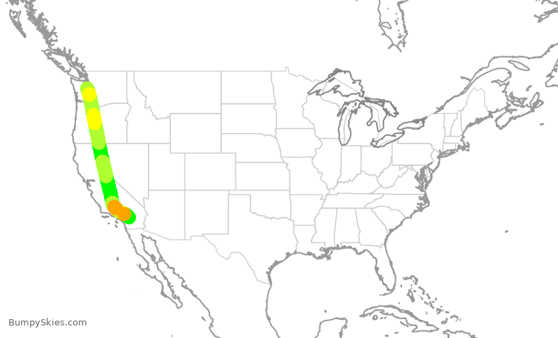 Turbulence forecast map for SKW3214, SEA to PSP
