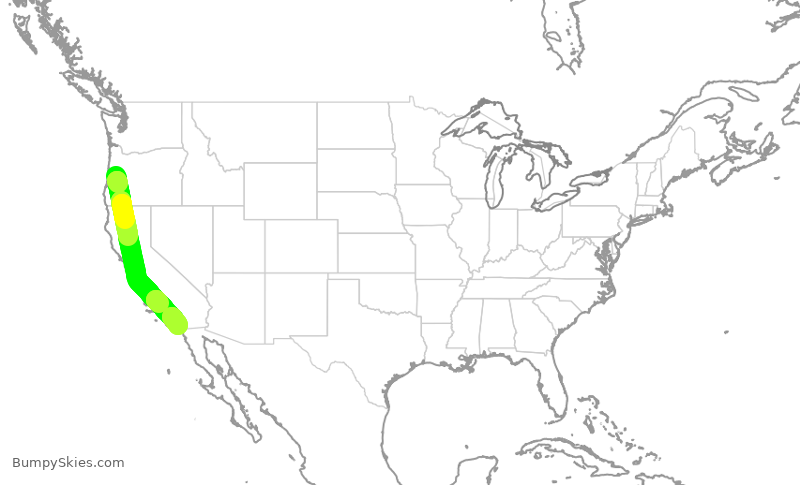 Turbulence forecast map for SKW3217, EUG to SAN