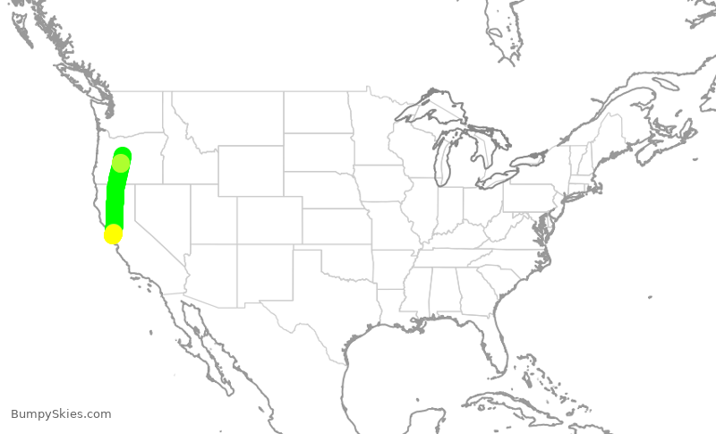 Turbulence forecast map for SKW3227, SFO to RDM