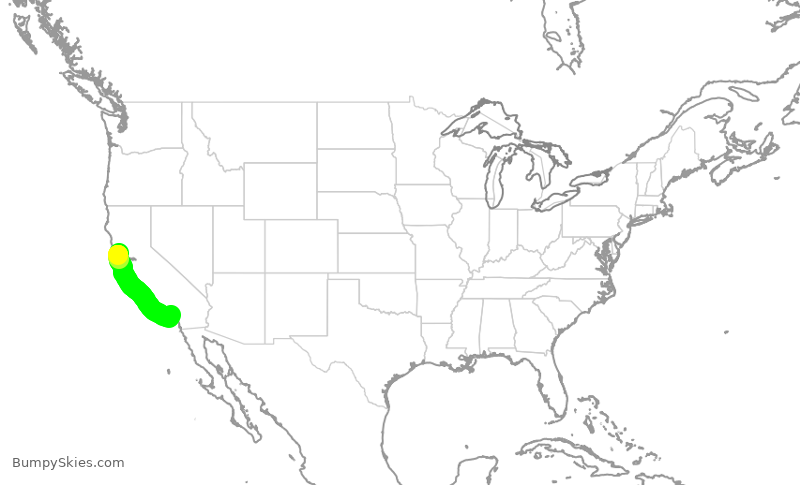 Turbulence forecast map for SKW3231, STS to SNA