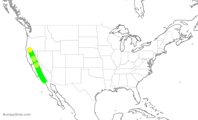 Turbulence forecast map for SKW3249, MFR to SAN