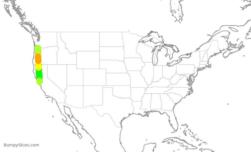 Turbulence forecast map for SKW3266, OAK to PDX