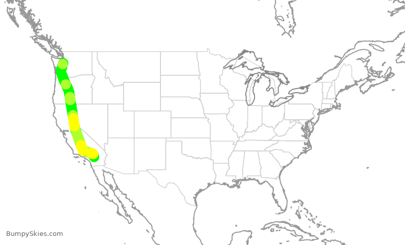 Turbulence forecast map for SKW3284, PSP to SEA