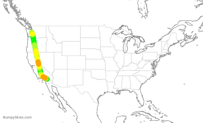 Turbulence forecast map for SKW3285, SEA to PSP
