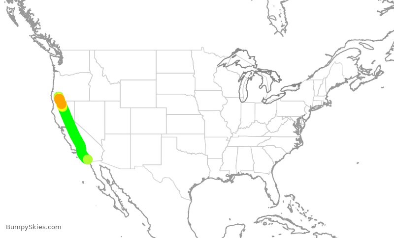 Turbulence forecast map for SKW3286, SAN to MFR