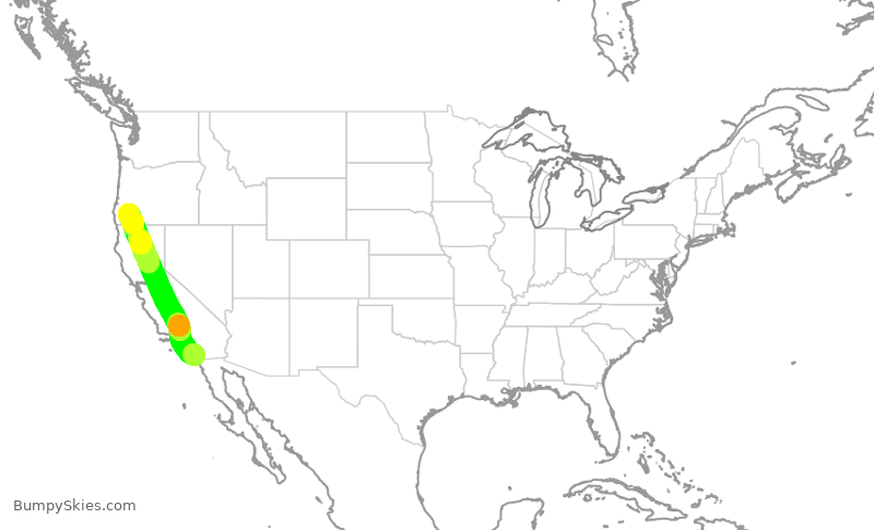 Turbulence forecast map for SKW3288, SAN to MFR