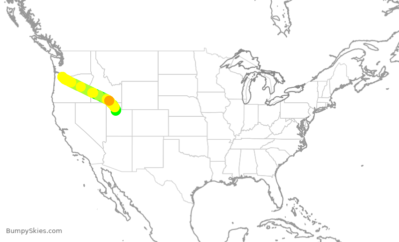 Turbulence forecast map for SKW3291, PDX to SLC