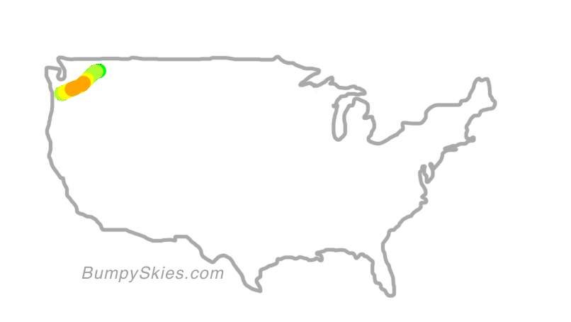 Map of continental US with illustrated flight path and turbulence forecast (described in text below)
