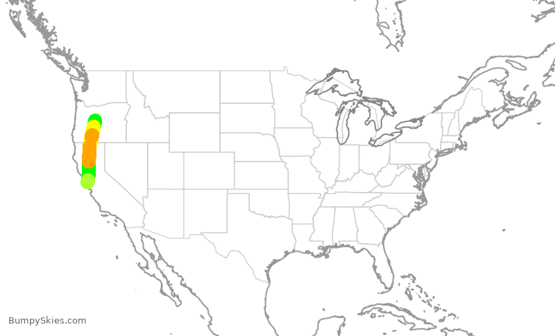 Turbulence forecast map for SKW3299, SFO to RDM