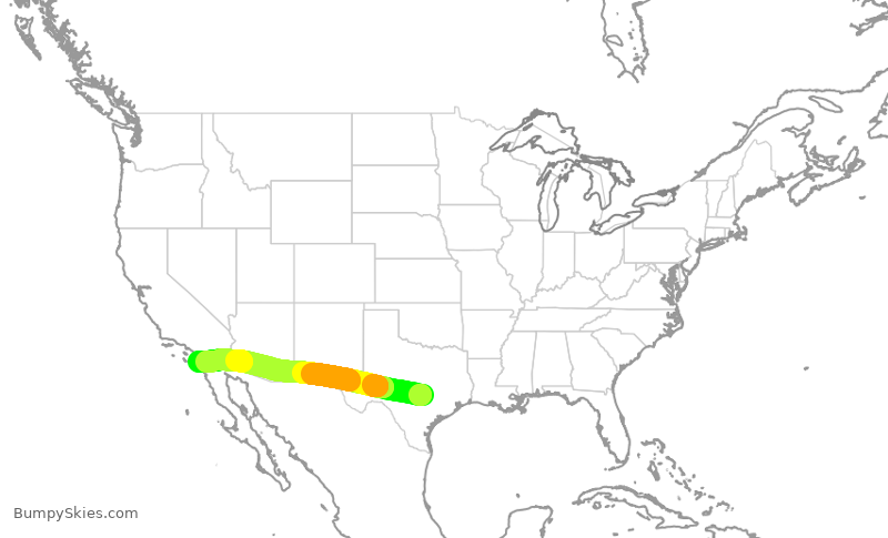 Turbulence forecast map for SKW3300, AUS to SAN