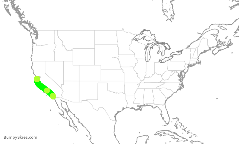 Turbulence forecast map for SKW3306, SFO to SAN