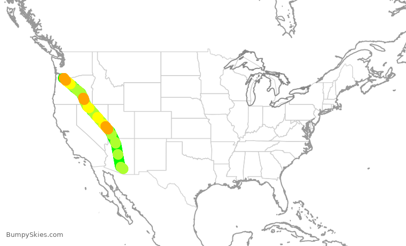Turbulence forecast map for SKW3311, PDX to TUS