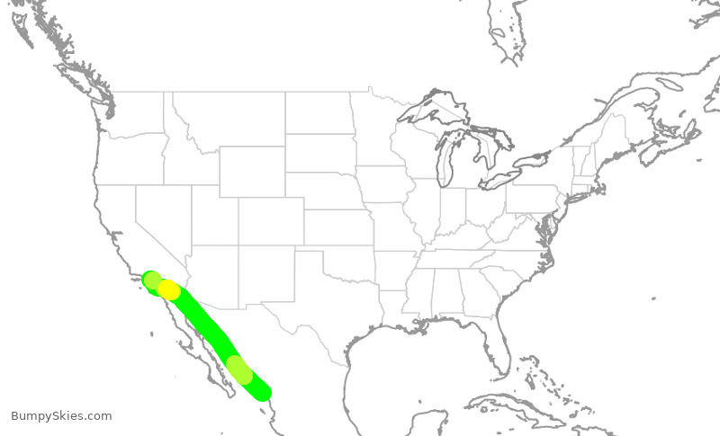 Turbulence forecast map for SKW3312, MZT to LAX