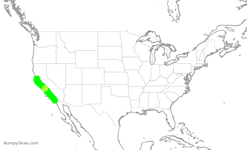 Turbulence forecast map for SKW3315, STS to SAN