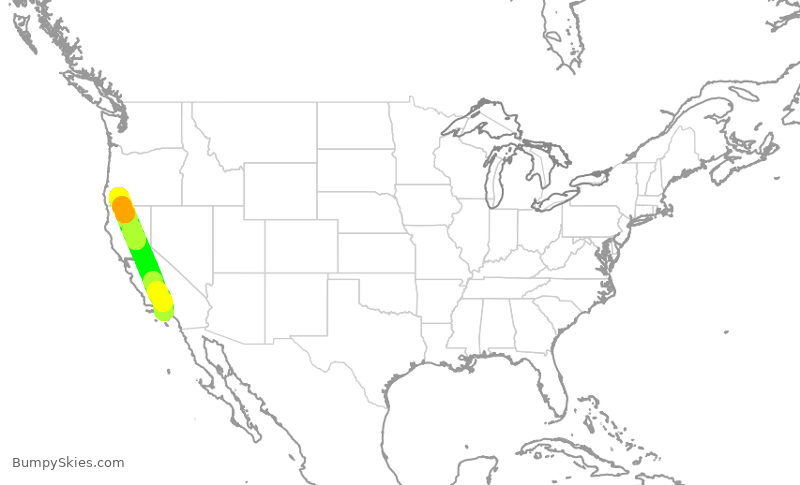 Turbulence forecast map for SKW3321, LAX to MFR