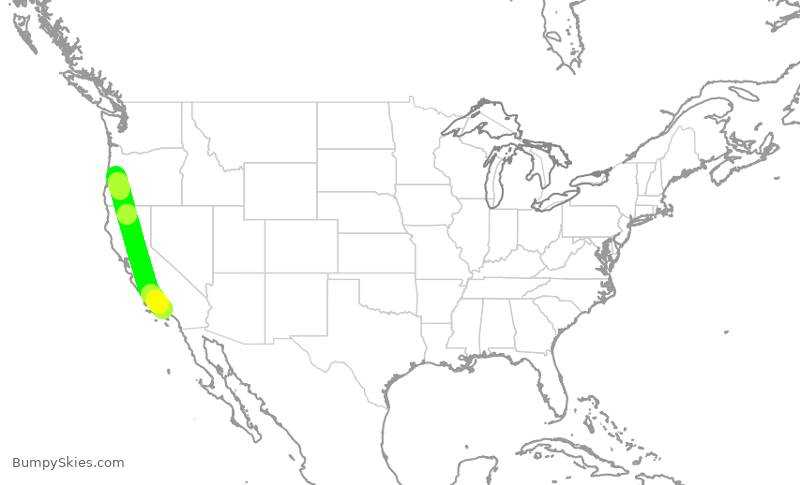 Turbulence forecast map for SKW3324, EUG to LAX