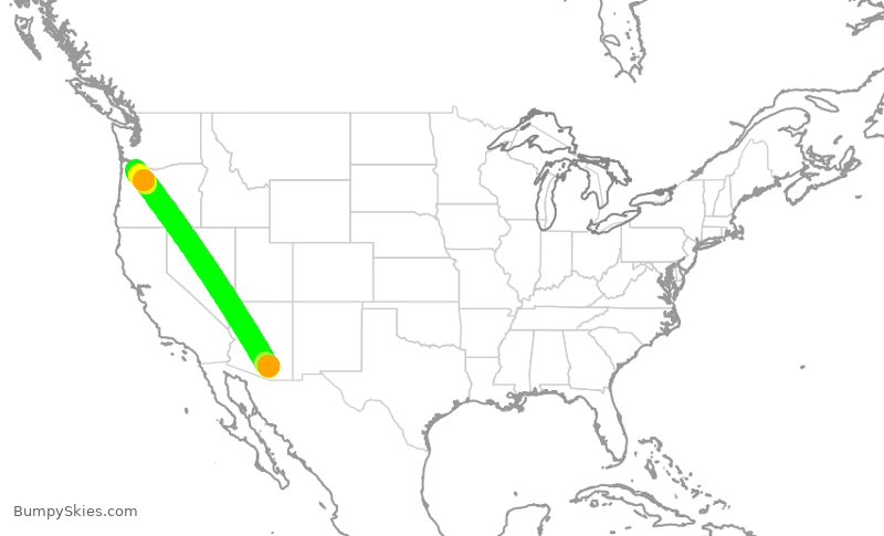 Turbulence forecast map for SKW3331, TUS to PDX