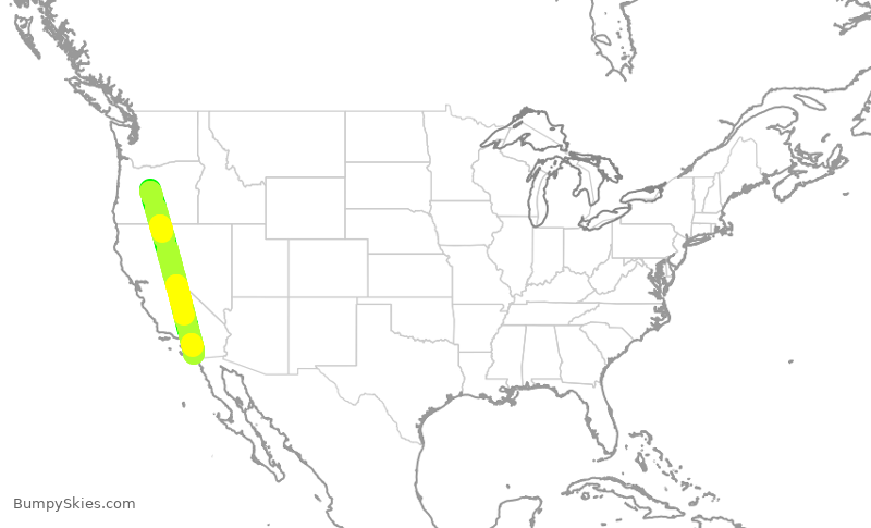 Turbulence forecast map for SKW3334, RDM to SAN