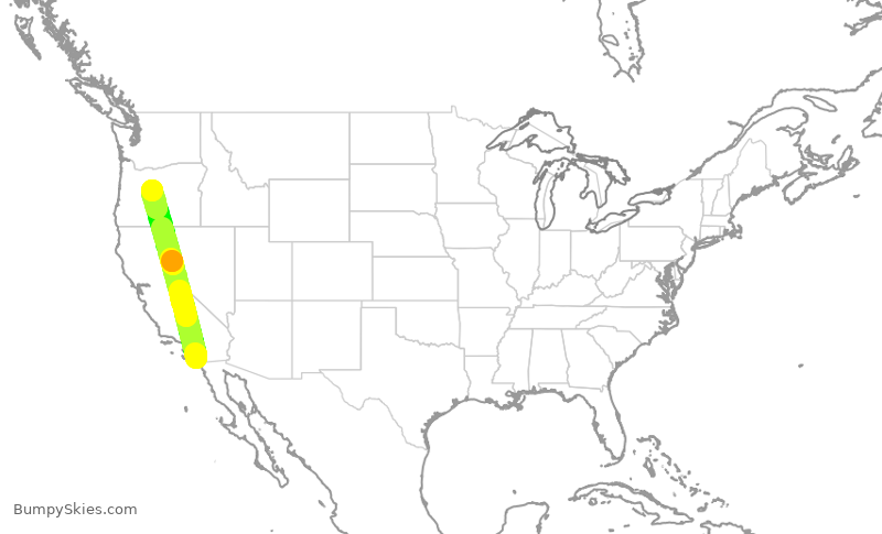 Turbulence forecast map for SKW3334, SAN to RDM