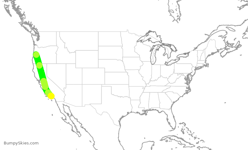 Turbulence forecast map for SKW3338, EUG to LAX