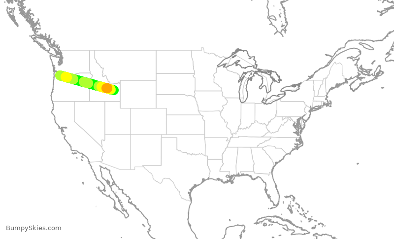 Turbulence forecast map for SKW3338, IDA to PDX