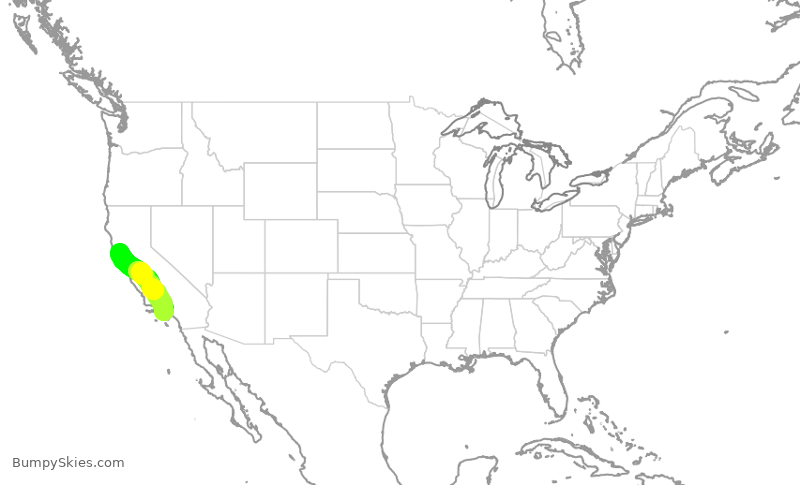 Turbulence forecast map for SKW3340, LAX to STS