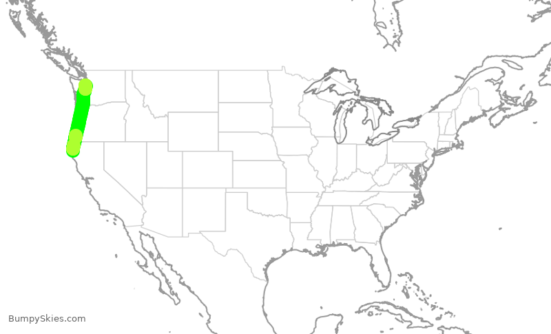 Turbulence forecast map for SKW3345, ACV to SEA