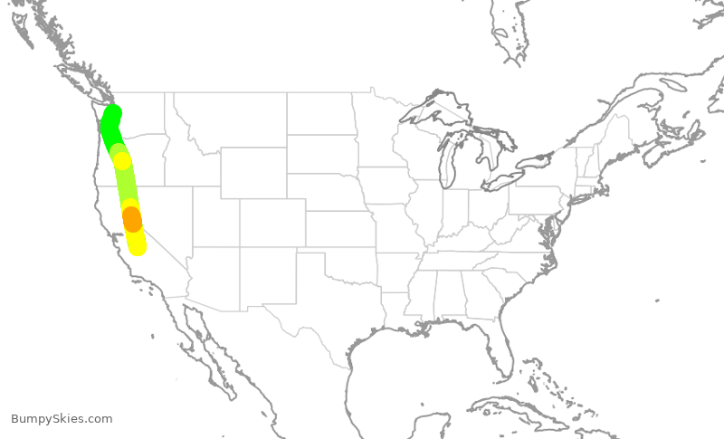 Turbulence forecast map for SKW3345, FAT to SEA