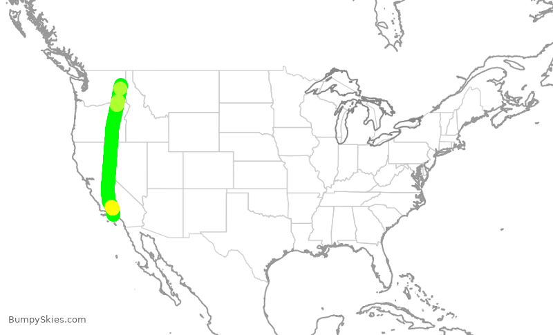 Turbulence forecast map for SKW3351, LAX to GEG