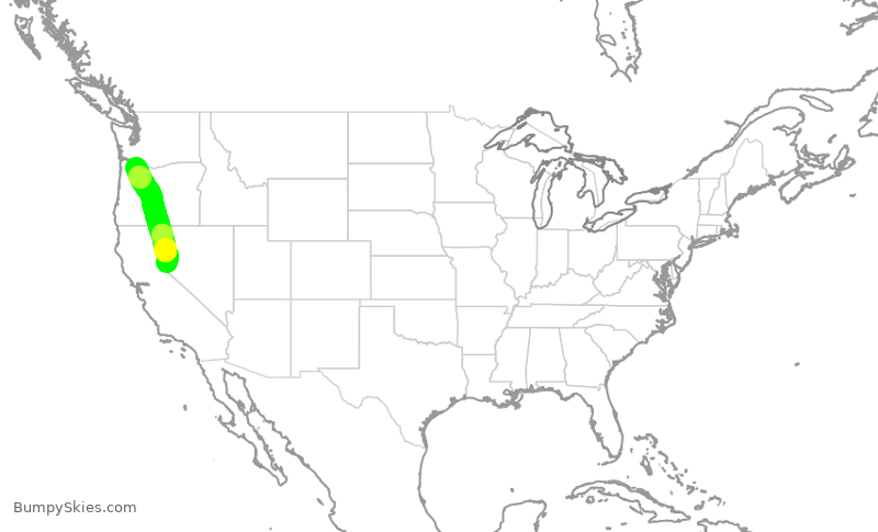 Turbulence forecast map for SKW3353, PDX to RNO