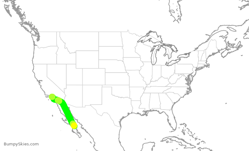 Turbulence forecast map for SKW3369, LTO to LAX