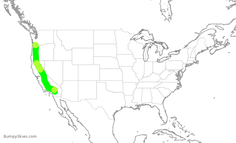 Turbulence forecast map for SKW3370, PSP to PDX