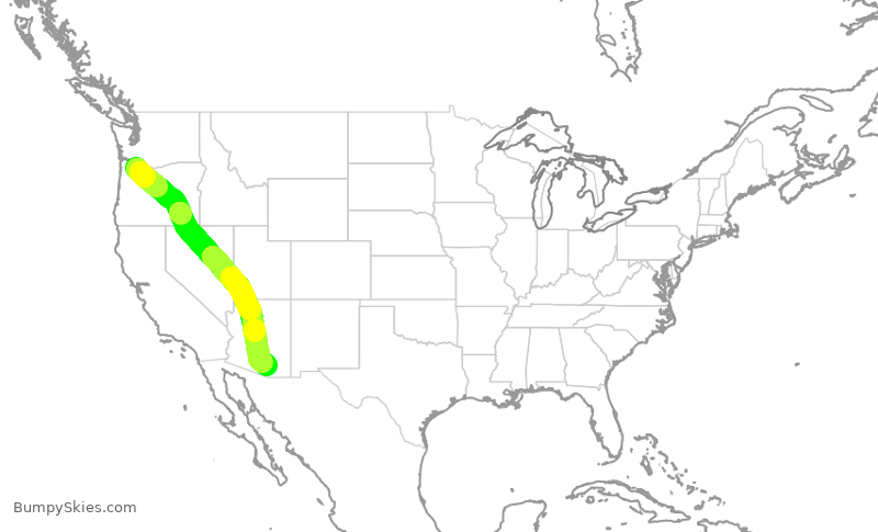 Turbulence forecast map for SKW3372, PDX to TUS