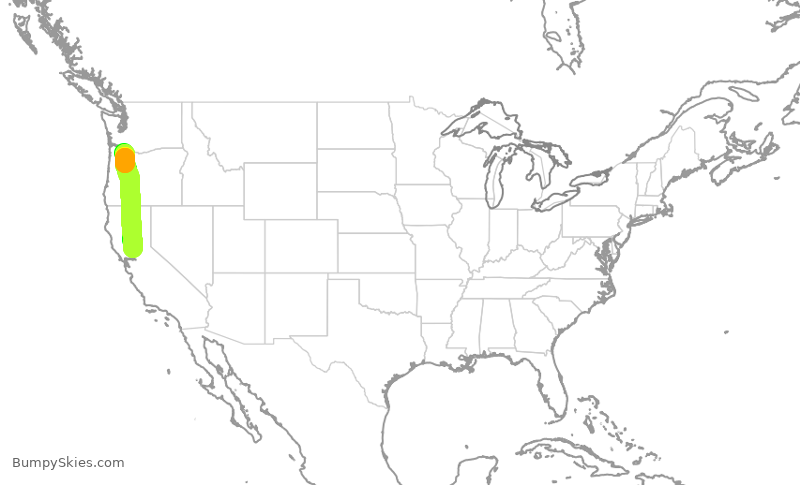 Turbulence forecast map for SKW3374, PDX to SMF
