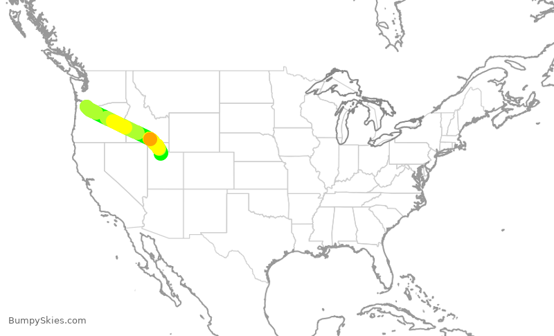 Turbulence forecast map for SKW3377, PDX to SLC