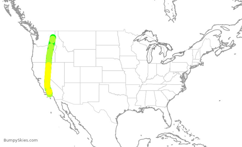 Turbulence forecast map for SKW3386, LAX to GEG