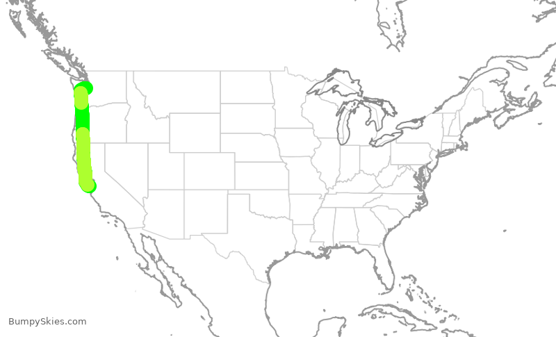 Turbulence forecast map for SKW3390, SEA to SJC