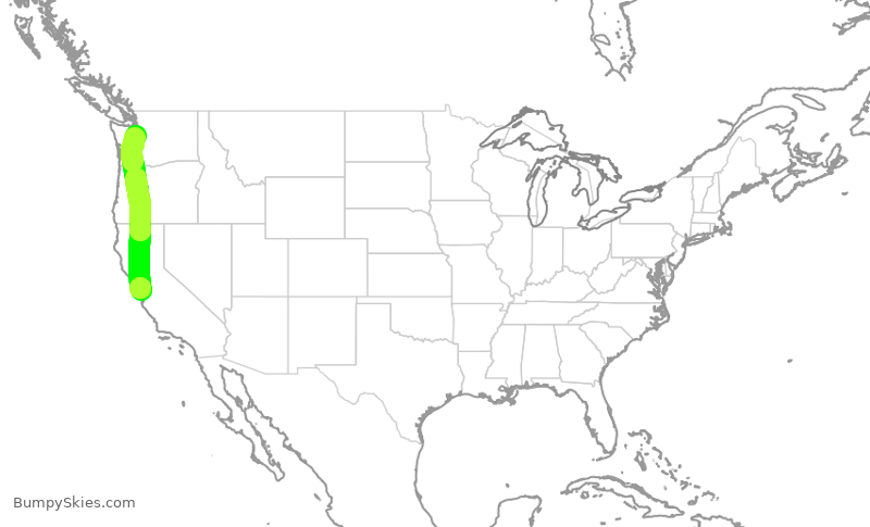 Turbulence forecast map for SKW3391, SJC to SEA