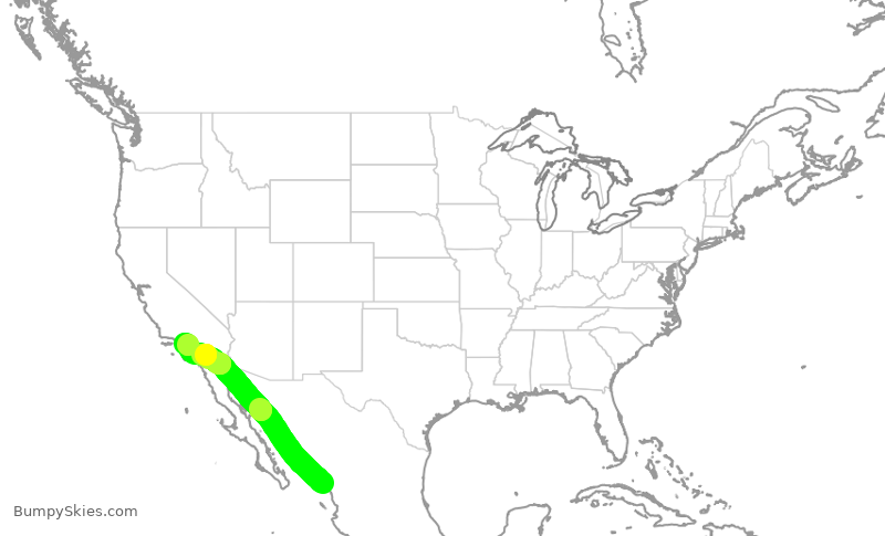 Turbulence forecast map for SKW3399, MZT to LAX