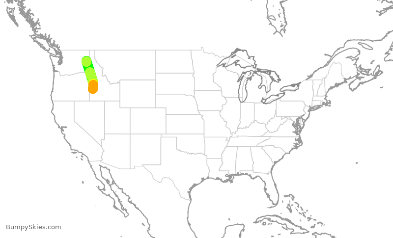 Turbulence forecast map for SKW3400, BOI to GEG