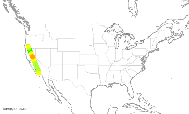 Turbulence forecast map for SKW3403, LAX to MFR