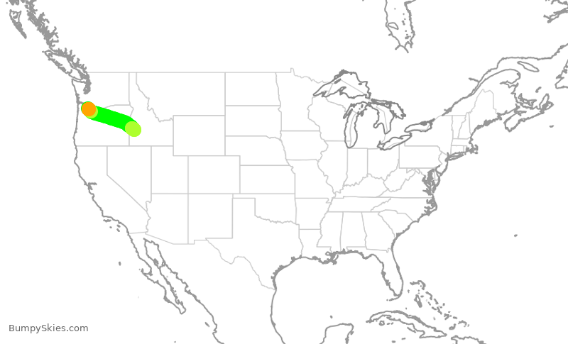 Turbulence forecast map for SKW3407, PDX to BOI